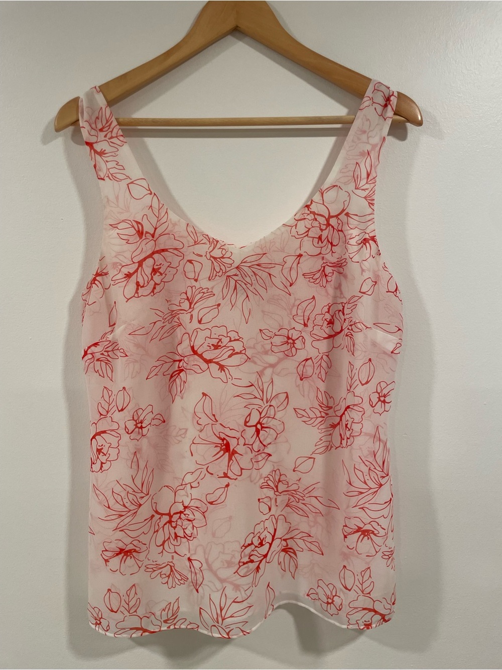 CAbi Pink Floral V-Neck Camisole with Red Outline